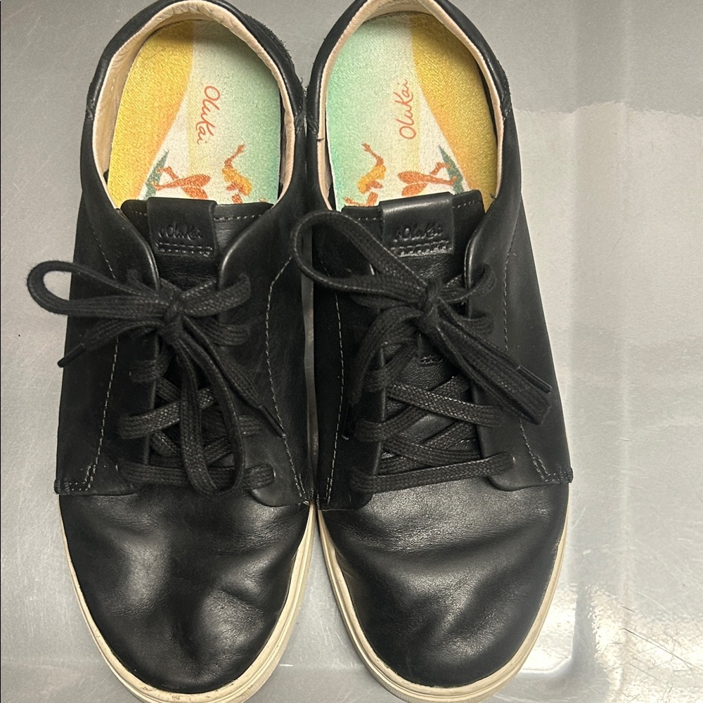 Olukai Black Leather Casual Shoes size 10